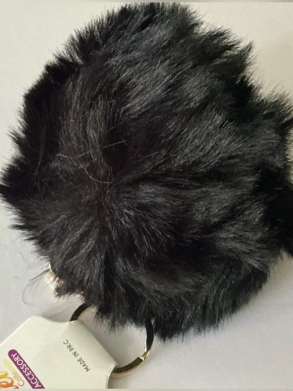 Plush Black Fur Pom Keychain - Women's Accessory